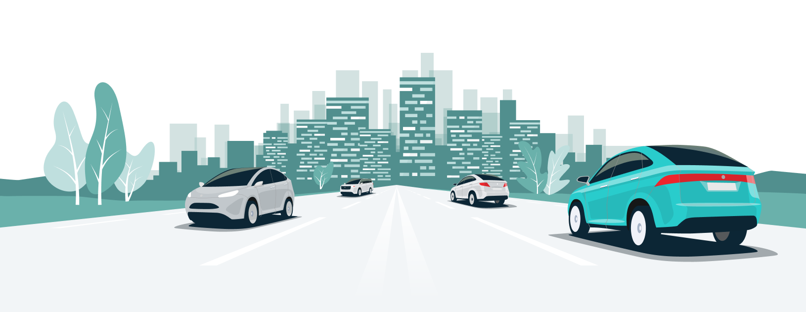 Illustration: Cars in front of a city