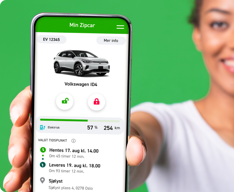 Photo of the Zipcar app on a phone